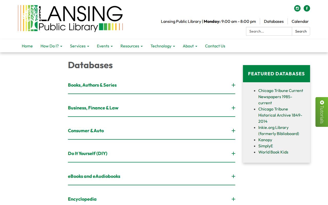 Lansing Public Library history and genealogy database list