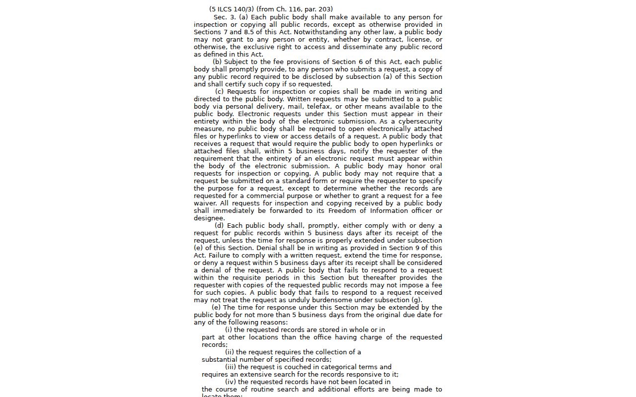 Lansing residents directory Illinois FOIA statute