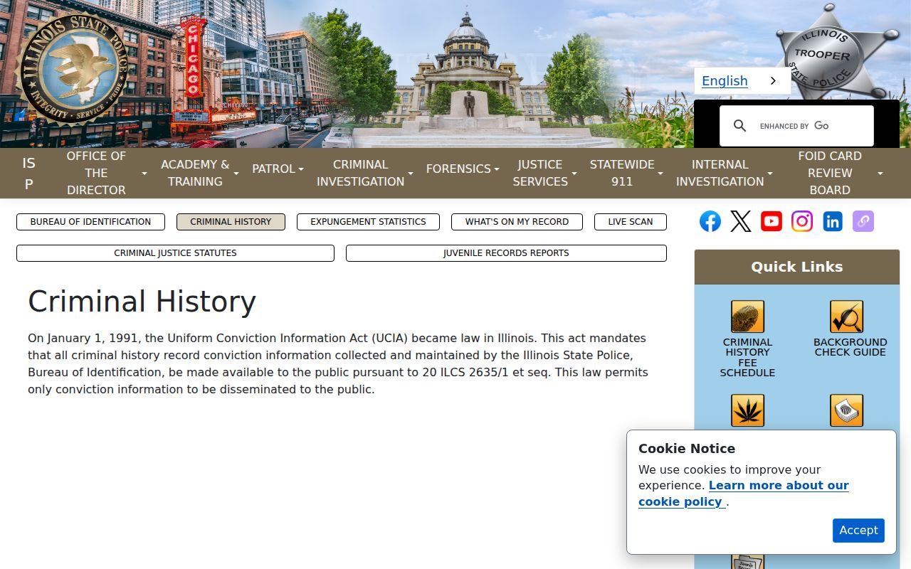 Illinois State Police criminal history access guidance for a Lansing resident lookup