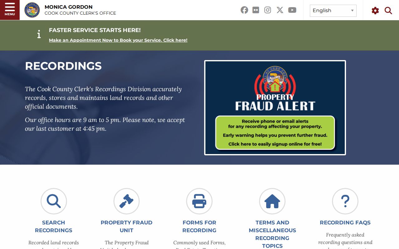 Cook County Clerk recordings service overview