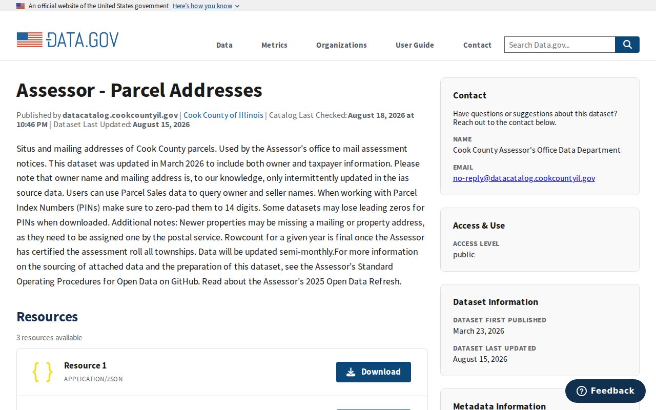 Cook County parcel address dataset used to check Lansing geography
